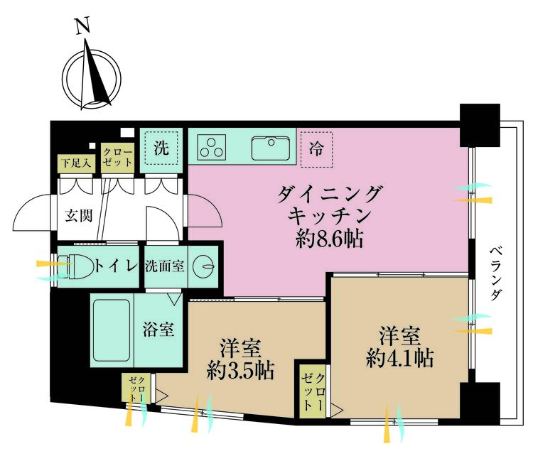 その他 2DK、専有面積43.17m2、バルコニー面積3.79m2
