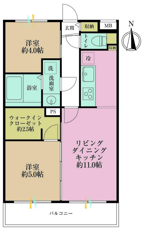 その他 2LDK、専有面積48.12m2、バルコニー面積7.71m2