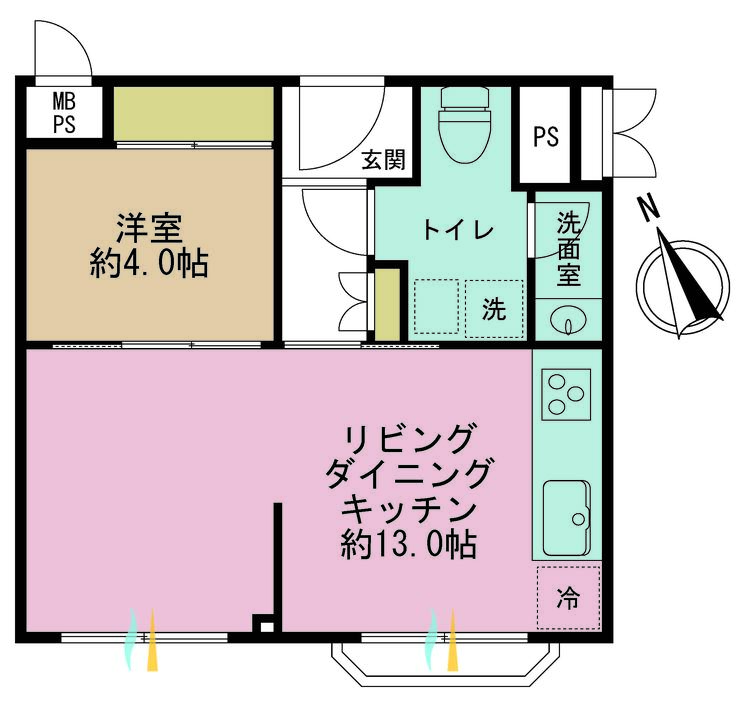 その他 1LDK、専有面積41.86m2、バルコニー面積3.02m2