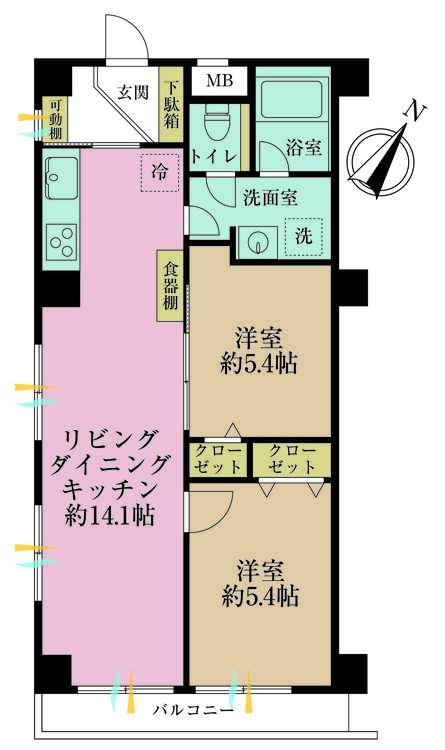 その他 2LDK、専有面積52.5m2、バルコニー面積3m2