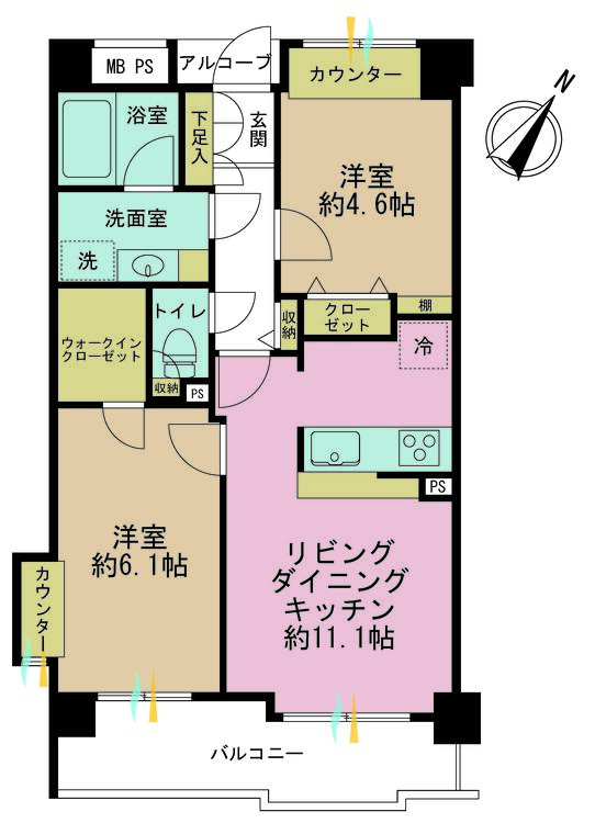 その他 2LDK、専有面積54.41m2、バルコニー面積7.55m2