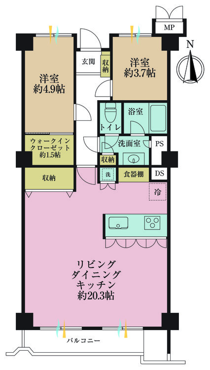その他 2LDK、専有面積65.9m2、バルコニー面積8.18m2