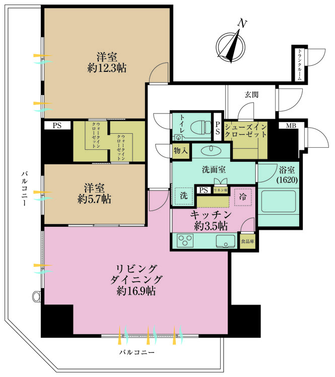 その他 2LDK、専有面積97.39m2、バルコニー面積24.96m2