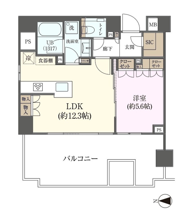 その他 1LDK、専有面積46.39m2、バルコニー面積20.51m2