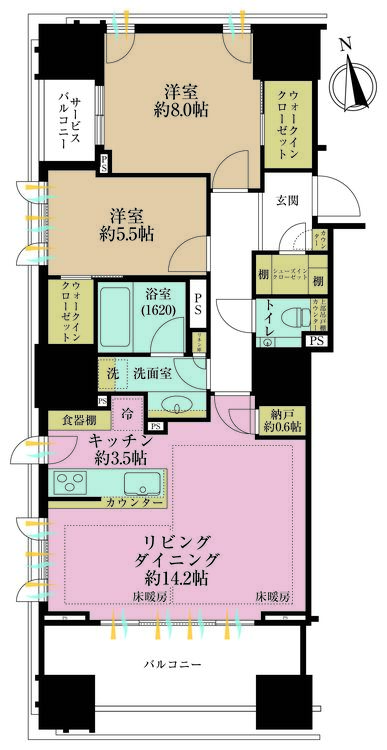 その他 2LDK、専有面積80.02m2、バルコニー面積15.13m2