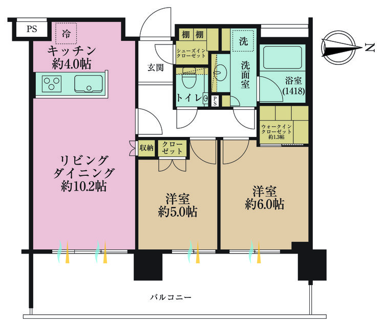 その他 2LDK、専有面積60.71m2、バルコニー面積17.4m2