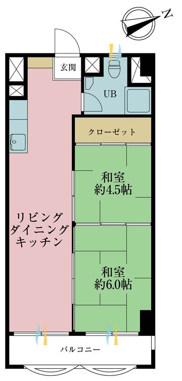 その他 2LDK、専有面積40.5m2、バルコニー面積4.5m2
