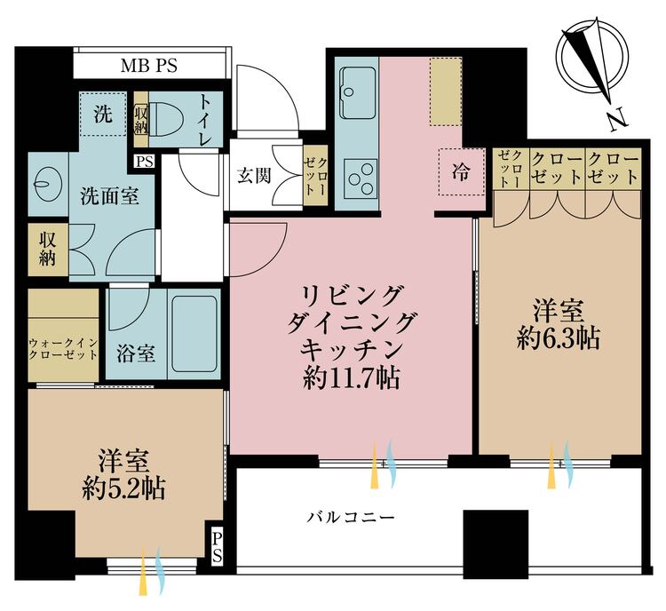 その他 2LDK、専有面積55.06m2、バルコニー面積9.37m2