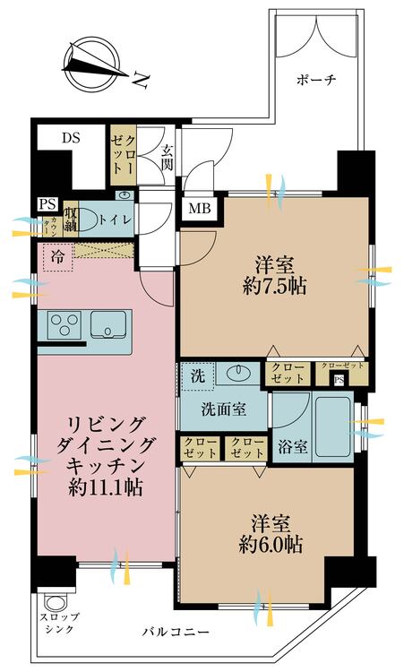 その他 2LDK、専有面積54m2、バルコニー面積7.67m2