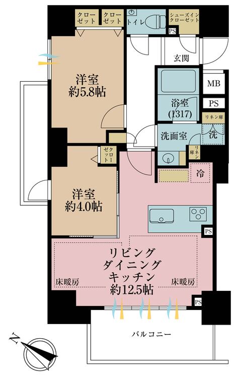 その他 2LDK、専有面積54.85m2、バルコニー面積7.56m2