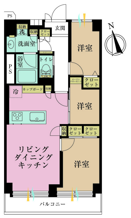 その他 3LDK、専有面積56.89m2、バルコニー面積5.82m2
