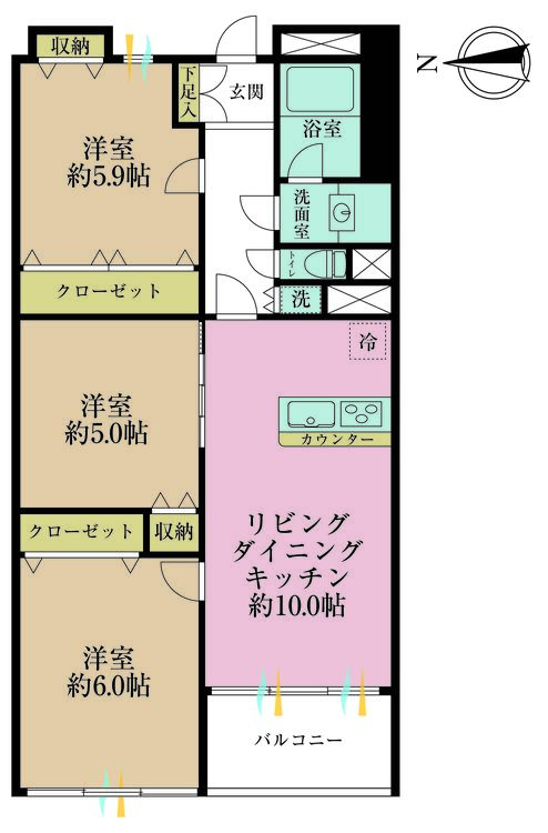 その他 3LDK、専有面積70.76m2、バルコニー面積4.2m2