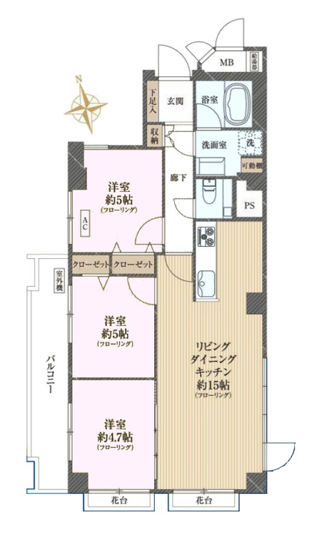 その他 3LDK、専有面積72.98m2、バルコニー面積8.28m2