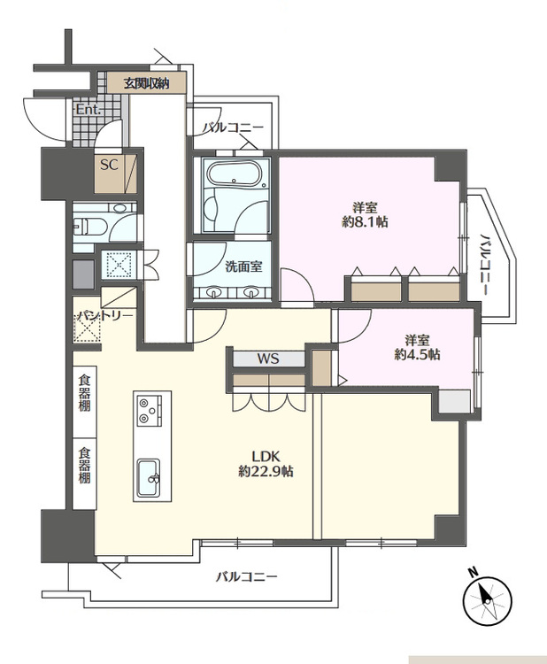 その他 2LDK、専有面積92.61m2、バルコニー面積12.88m2