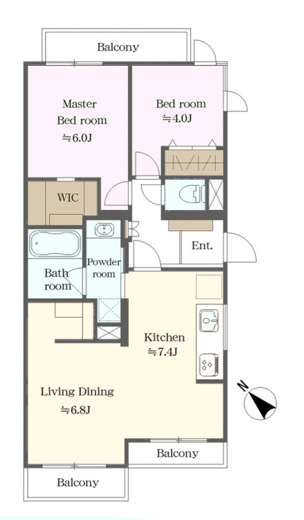 その他 2LDK、専有面積58.61m2、バルコニー面積8.45m2