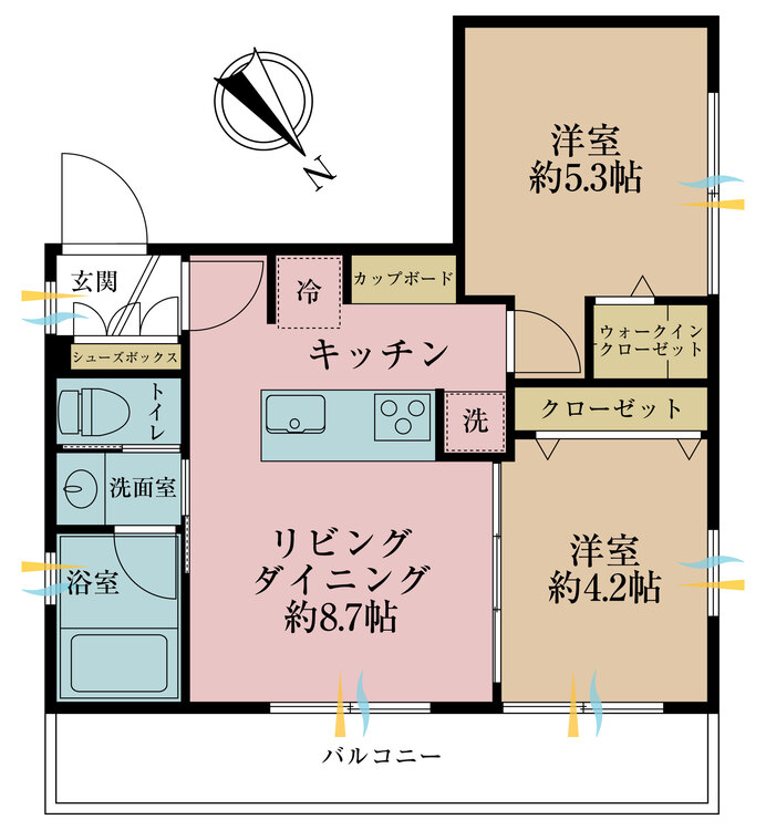 その他 2LDK、専有面積39.53m2、バルコニー面積6.21m2