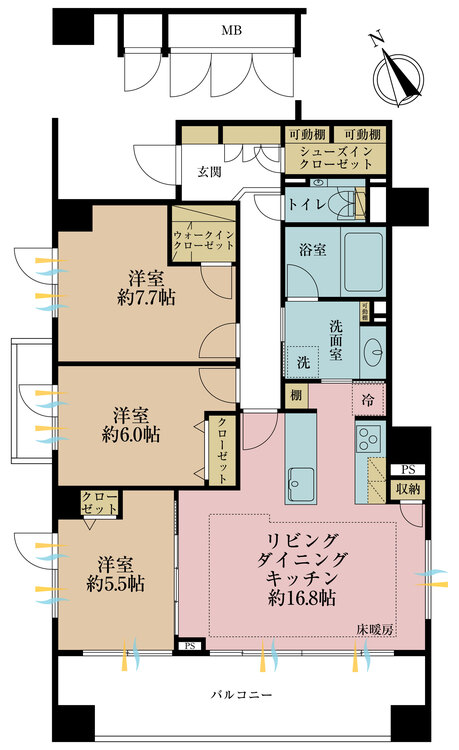 その他 3LDK、専有面積85.97m2、バルコニー面積15.5m2