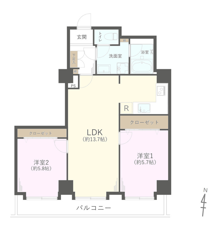 その他 2LDK、専有面積55.48m2、バルコニー面積9.48m2