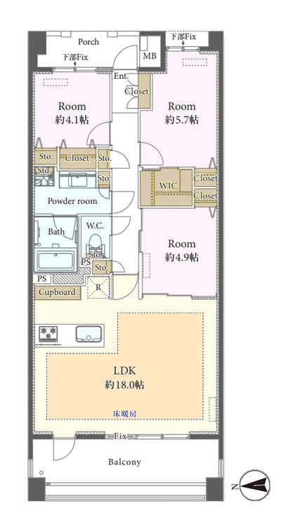 その他 3LDK、専有面積77.91m2、バルコニー面積12.6m2