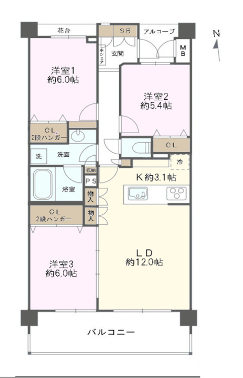 その他 3LDK、専有面積74.17m2、バルコニー面積11.34m2