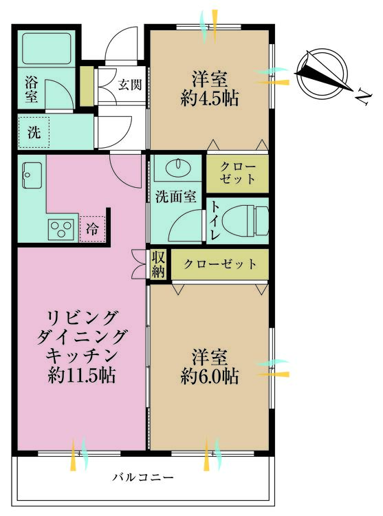 その他 2LDK、専有面積51.93m2、バルコニー面積6.36m2