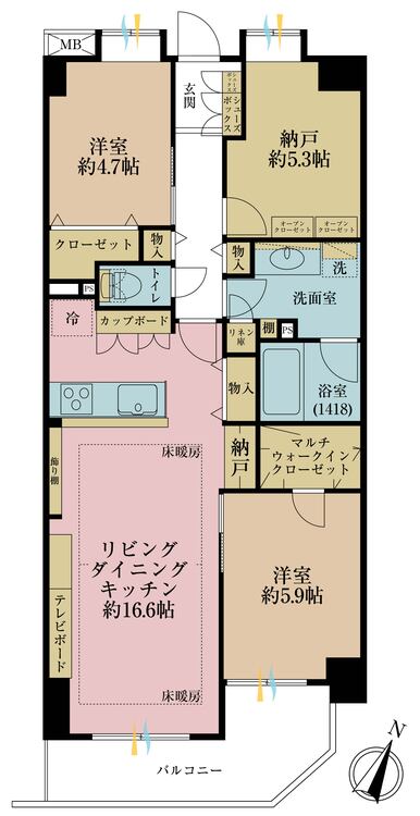 その他 2LDK+S（納戸）、専有面積72.91?、バルコニー面積7.27? 