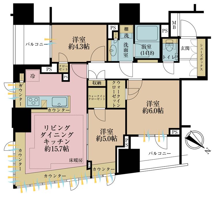 その他 3LDK、価格1億8990万円、専有面積72.96m2、バルコニー面積10.09m2