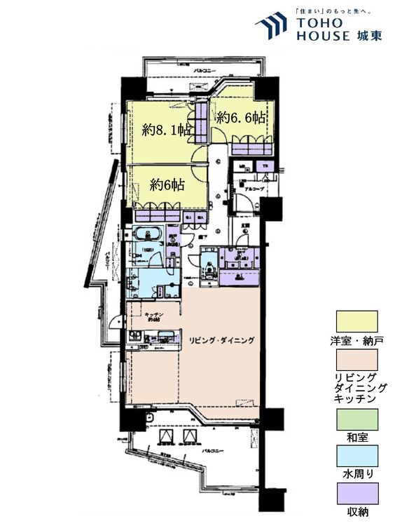 間取り ３ＬＤＫ、専有面積１１３．７平米、バルコニー面積３７．６１平米
