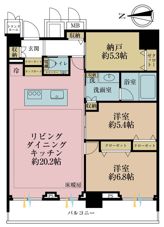 その他 2LDK+S（納戸）、専有面積81.61m2、バルコニー面積13.38m2