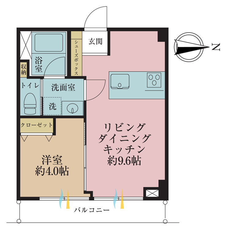 その他 1LDK、専有面積33.48m2、バルコニー面積4.6m2