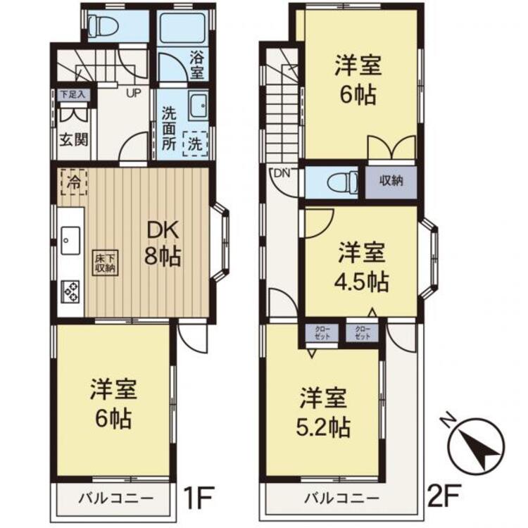 間取り 【間取り図】2面バルコニーで陽当たり良好です！