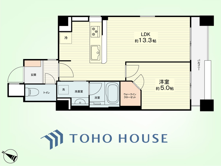 間取り 1LDK　専有面積41.29平米、バルコニー面積3.40平米