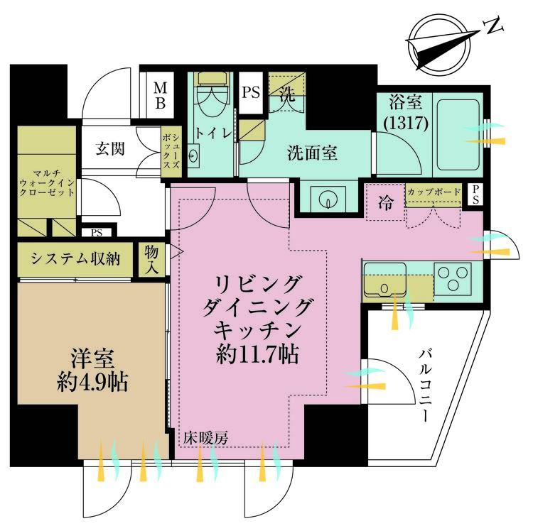 その他 1LDK、専有面積44.23m2、バルコニー面積3.83m2
