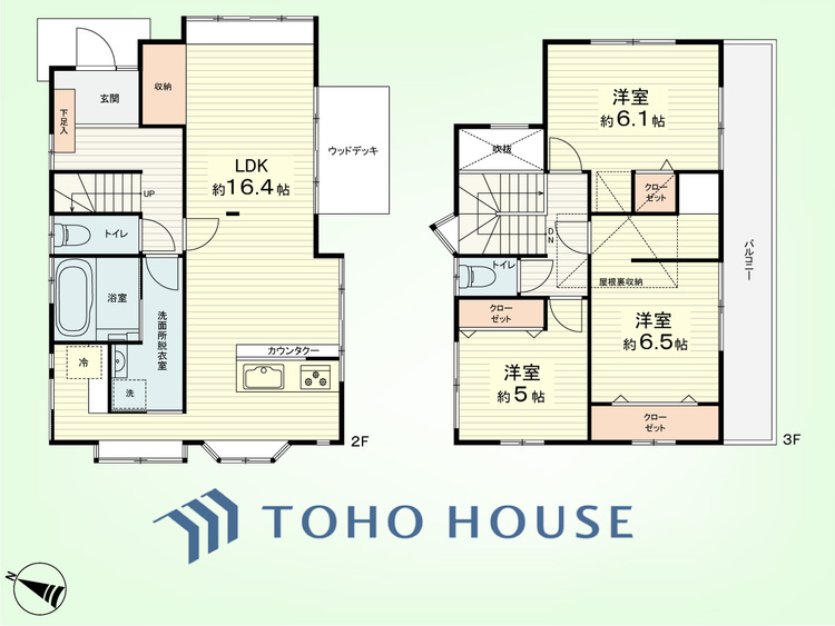 間取り 3LDK+屋根裏収納　建物面積108.15平米、土地面積135.50平米