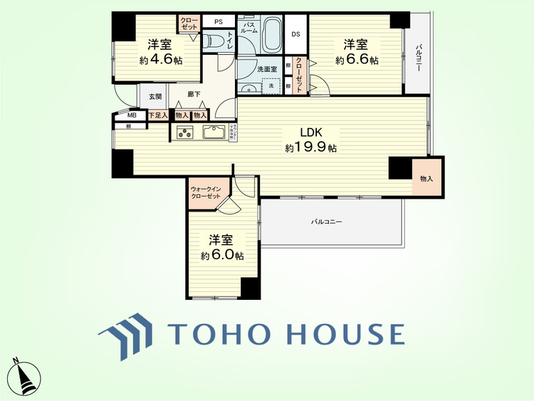 間取り 3LDK　専有面積81.24平米、バルコニー面積13.28平米