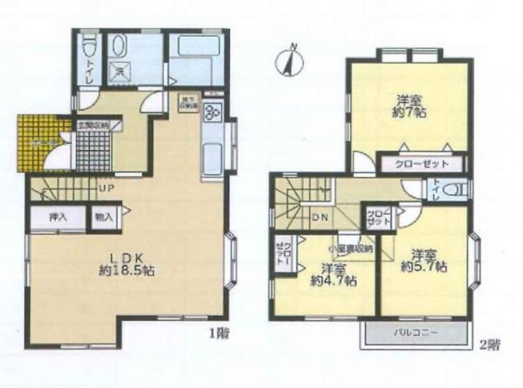 間取り リビングも広めの１８帖あり家族とのふれあいの場所としてお使いになれます。