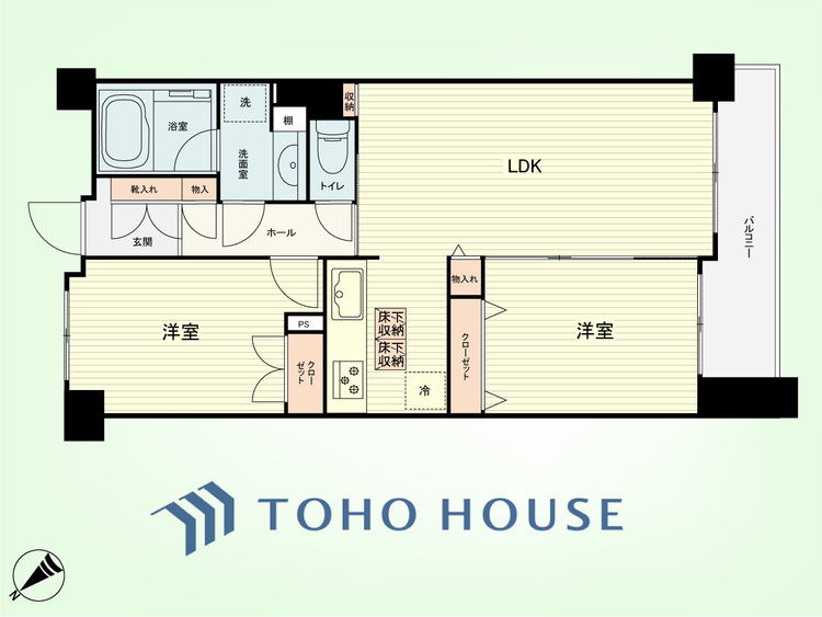間取り 2LDK　専有面積56.7平米、バルコニー面積7.23平米