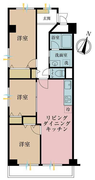 その他 3LDK、専有面積65.97m2、バルコニー面積4.96m2