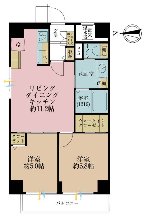 その他 2LDK、専有面積52.25m2、バルコニー面積5.22m2