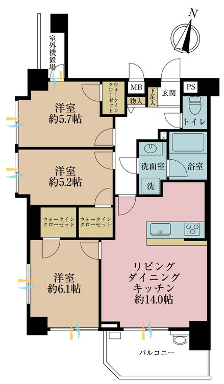その他 3LDK、専有面積71.16m2、バルコニー面積7.13m2