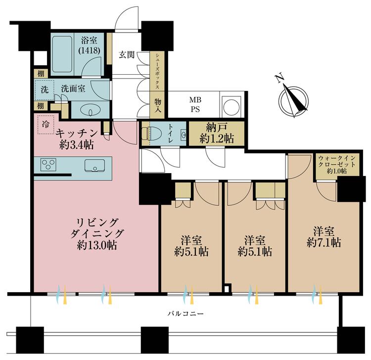 その他 3LDK、専有面積83.37m2、バルコニー面積15.94m2