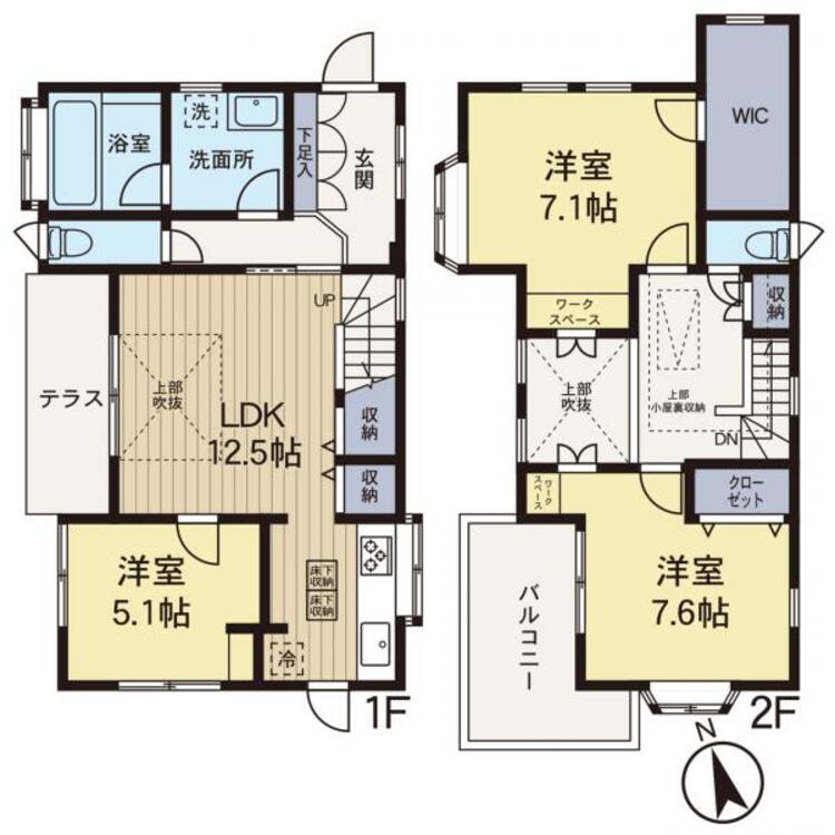 間取り 【間取り図】LDK吹き抜けがあり開放感良好です！WIC付きの物件です！