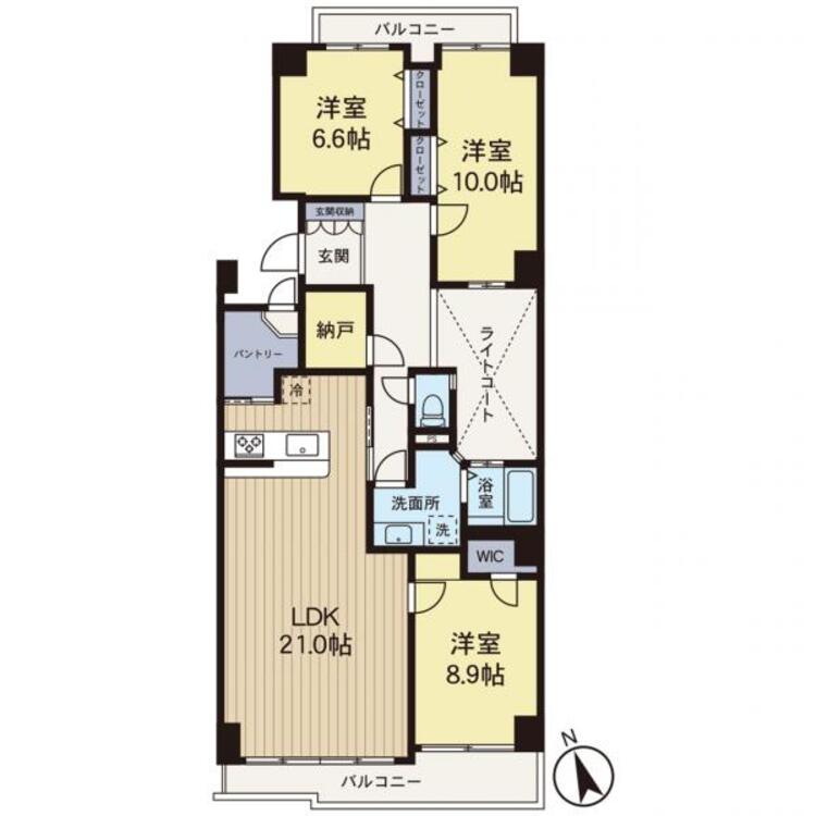 間取り 【間取り図】LDK広々21帖ございます！WICや納戸付きで収納豊富です！