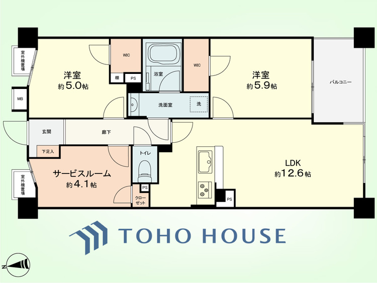 間取り 2SLDK　専有面積60.71平米、バルコニー面積5.07平米
