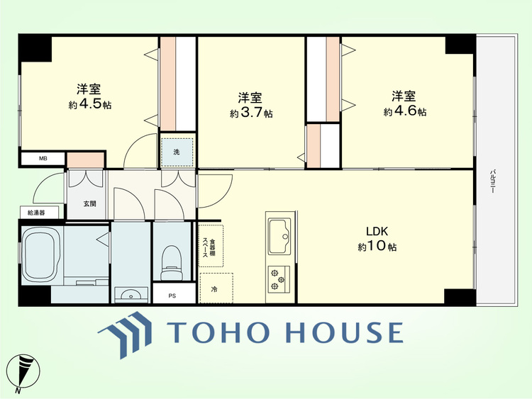 間取り 3LDK　専有面積60平米、バルコニー面積7.20平米