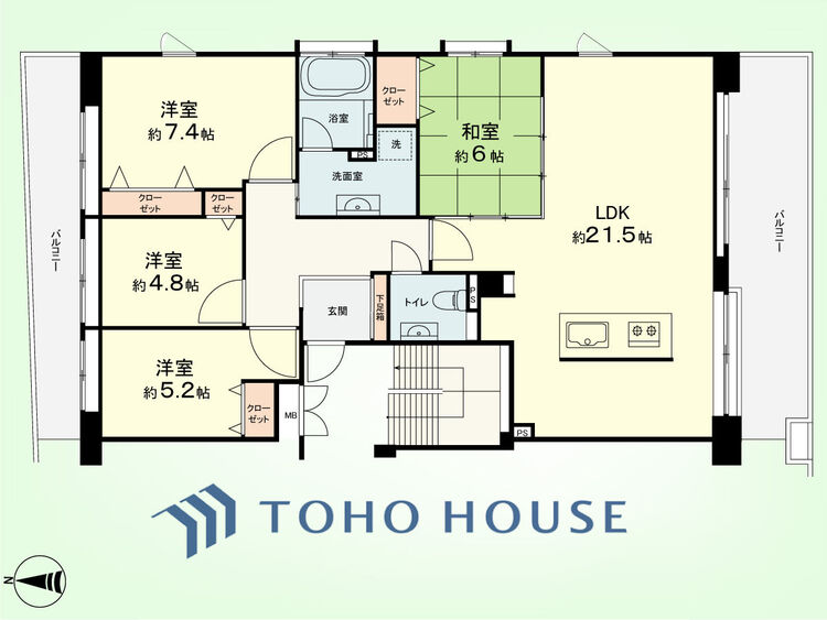 間取り 4LDK　専有面積100.44平米、バルコニー面積平25.67米