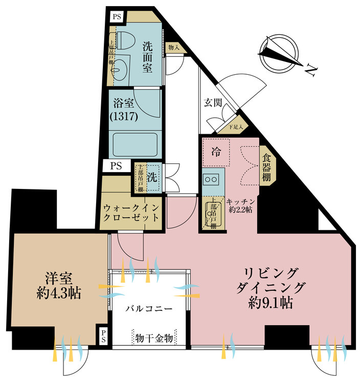 その他 1LDK、専有面積42.26m2、バルコニー面積3.8m2