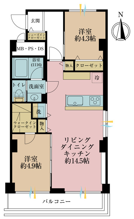 その他 2LDK、専有面積51.94m2、バルコニー面積4.5m2