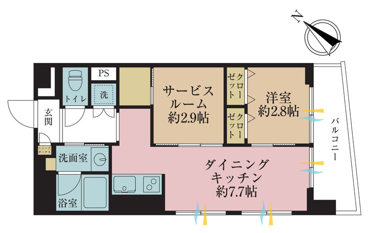 その他 1DK+S（納戸）、専有面積43.53m2、バルコニー面積6.57m2
