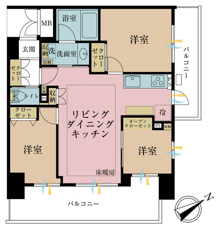 その他 3LDK、専有面積56.15m2、バルコニー面積17.46m2
